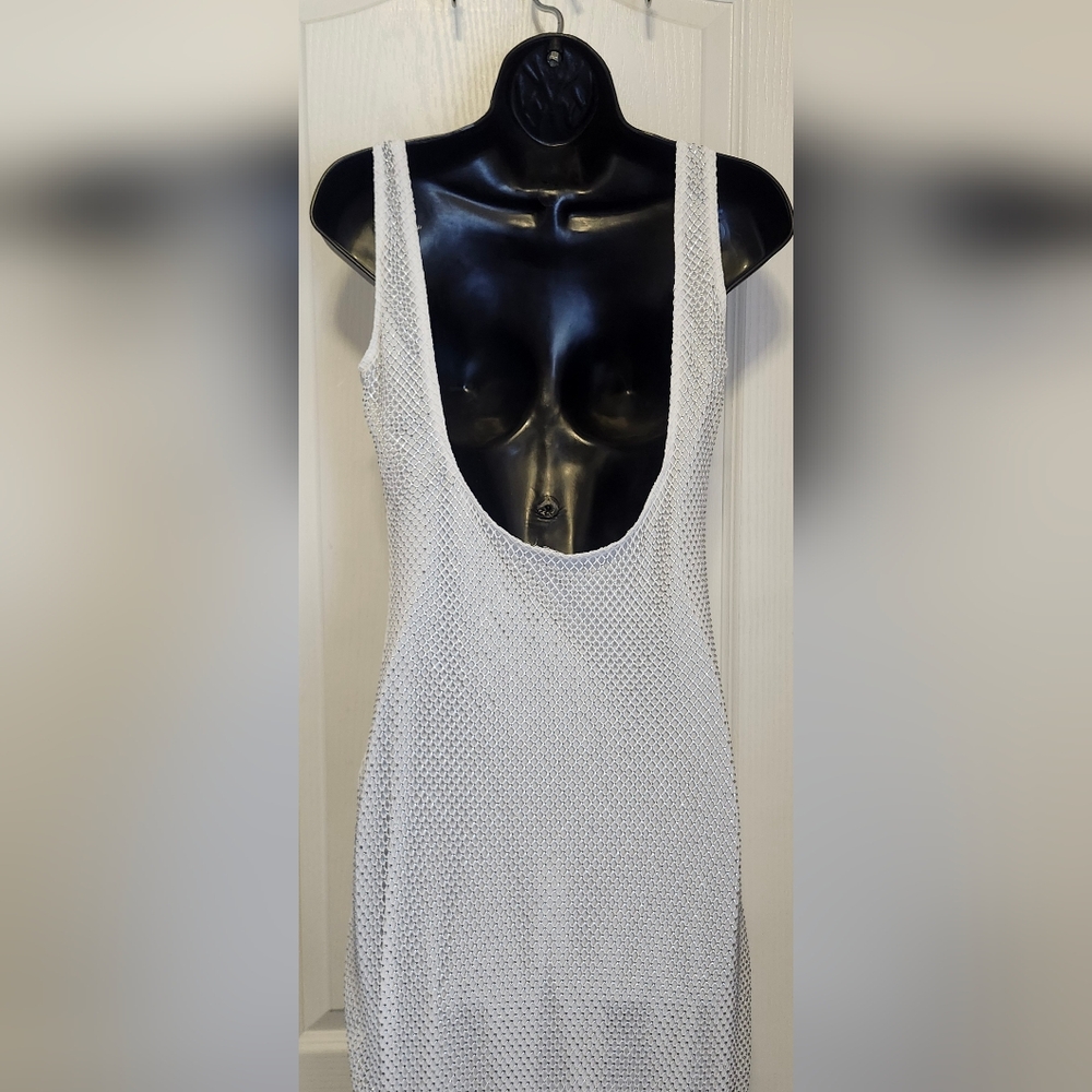 Silver And White Mesh Square-Neck Maxi Size Large EUC - Picture 5 of 5